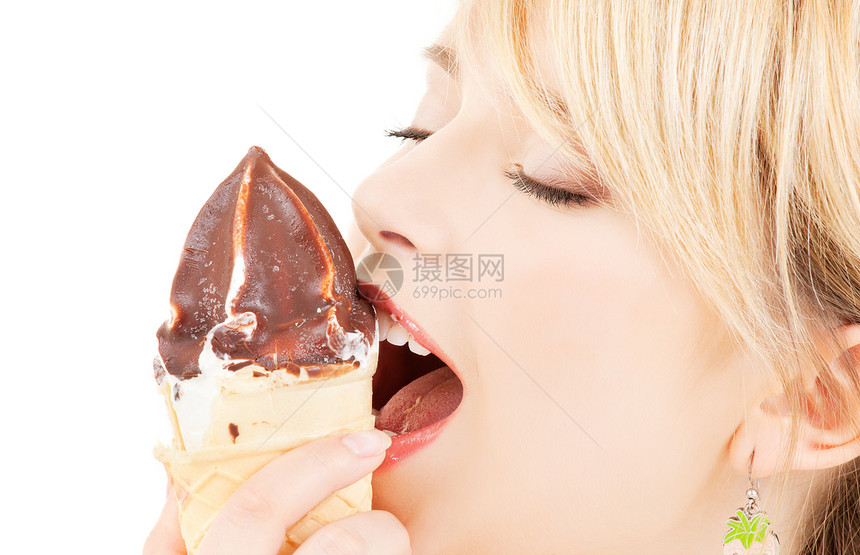 冰淇淋巧克力食物甜点金发女郎胡扯女性乐趣奶油快乐女孩图片