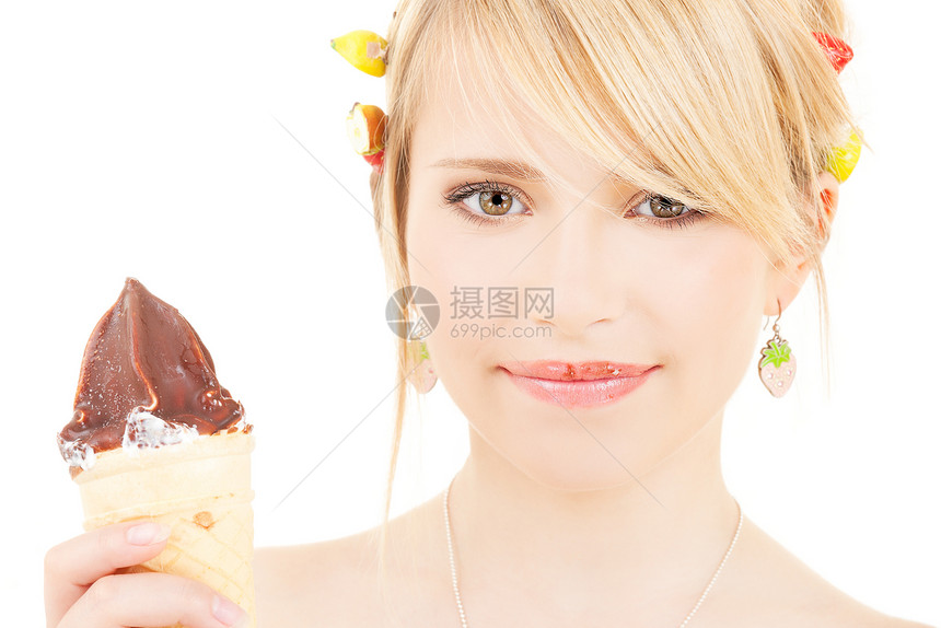 冰淇淋女性女孩晶圆食物青少年乐趣快乐金发女郎奶油小吃图片