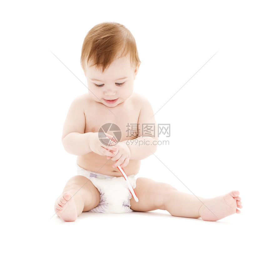 带牙刷的尿布男婴保健幸福皮肤童年情感快乐新生育儿男性孩子图片