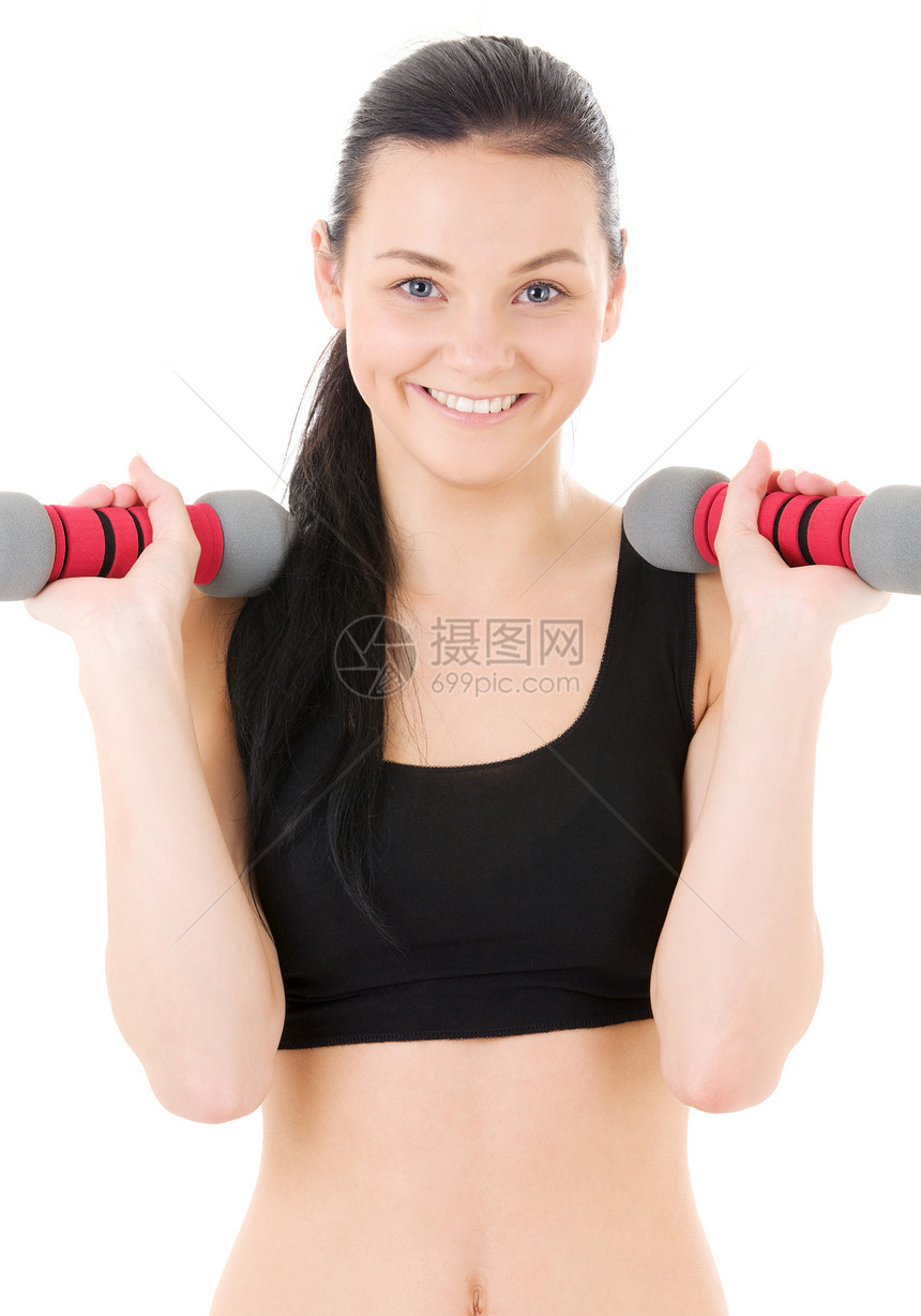健身教练健身房权重卫生身体女孩活力哑铃减肥训练快乐图片