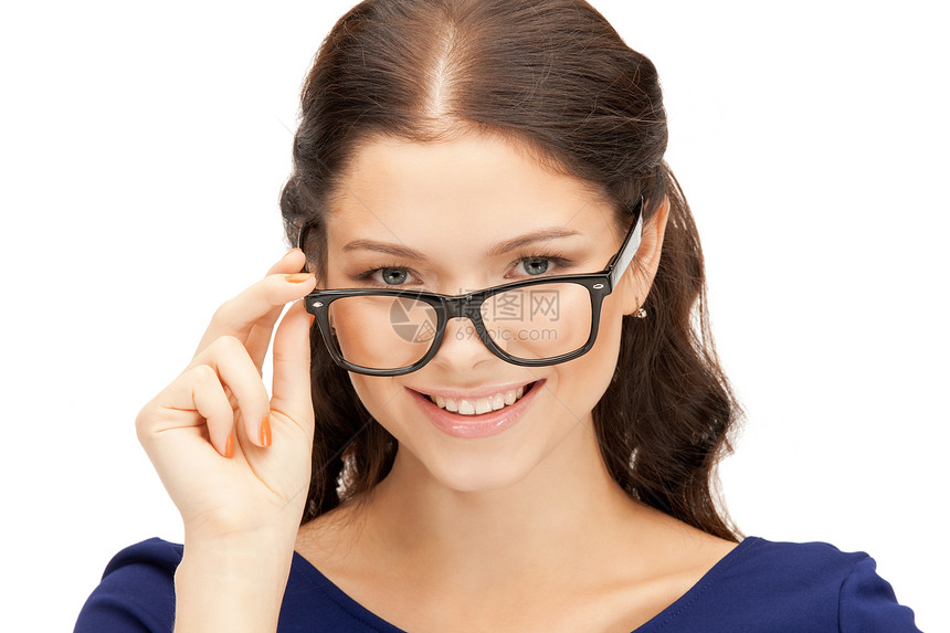 美丽的女子在眼镜中人士白色青少年女性光学商务学生女孩眼睛图片