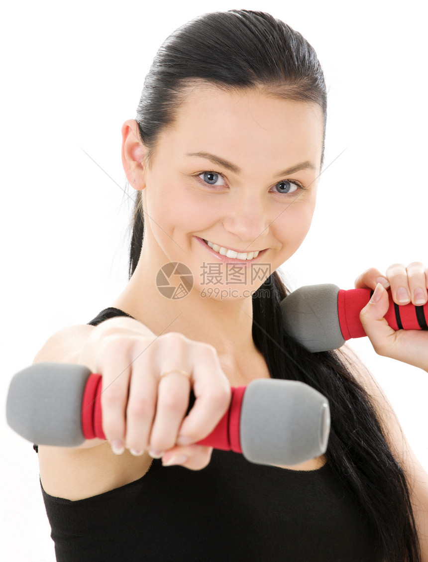 健身教练女性卫生女孩身体快乐权重福利哑铃训练减肥图片