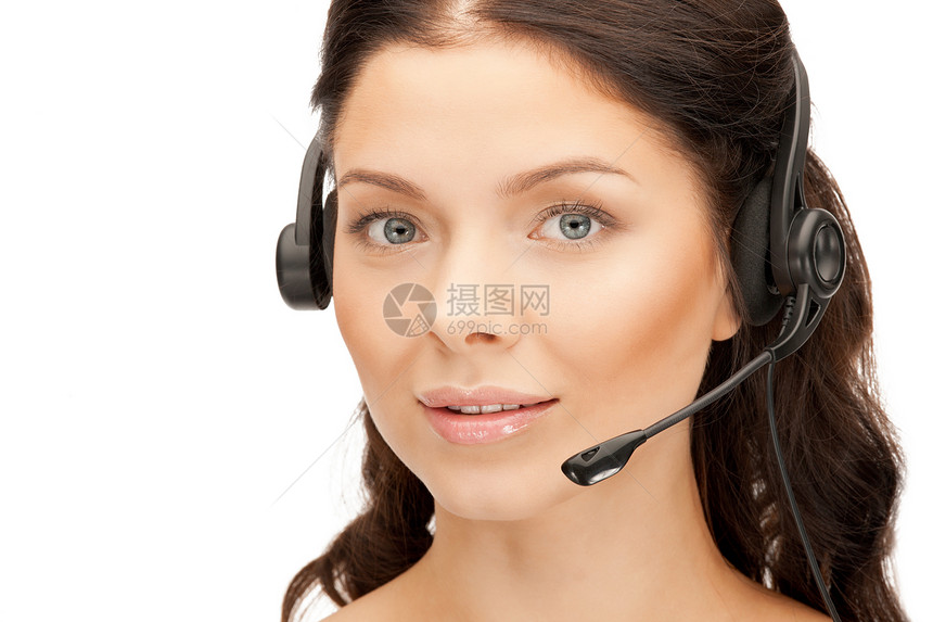 帮助热线女孩接待员微笑顾问服务台技术服务快乐女性耳机图片