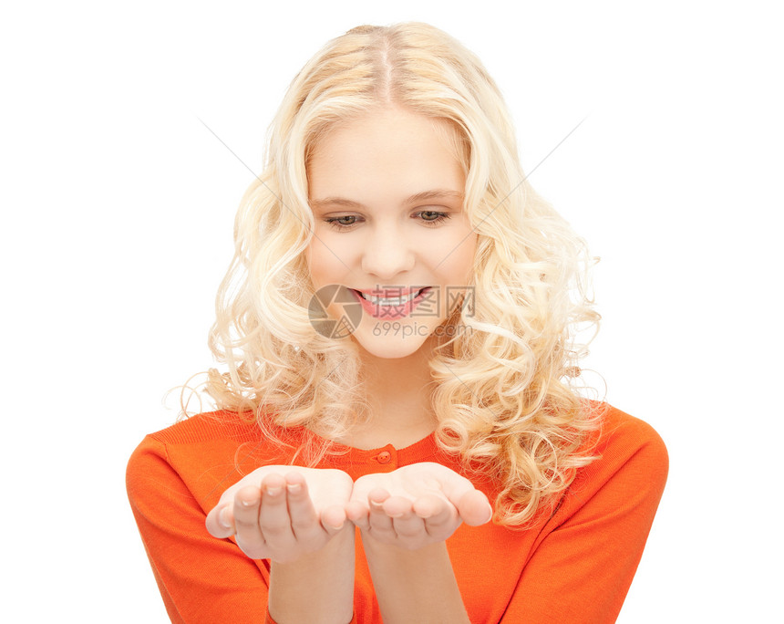 椰枣上的东西女性棕榈女孩人士微笑白色青少年手势商务成人图片