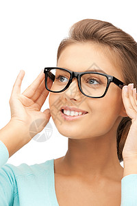 美丽的女子在眼镜中白色光学女性人士商务青少年眼睛女孩学生背景图片