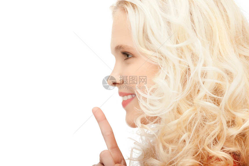 嘴唇上的手指秘密微笑生意人人士手势女性阴谋成人警告商务图片