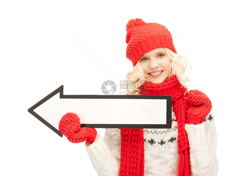 女性方向箭头符号羊毛行动棉被围巾衣服公告季节手套帽子女孩图片