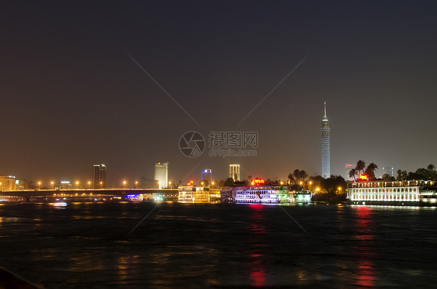 夜晚在河边没有河边 在凯罗埃吉普特Cairo Egypt旅行城市图片