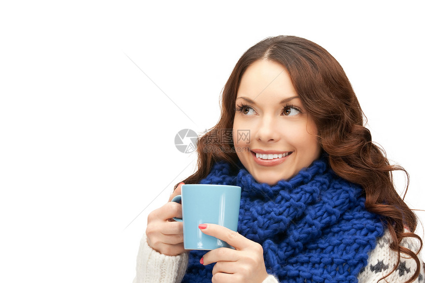 蓝脸女人女性成人女孩福利蓝色微笑季节杯子饮料图片