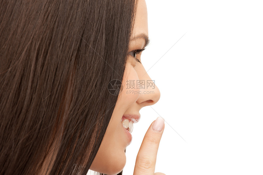 嘴唇上的手指人士商务手势阴谋秘密生意人成人女性警告微笑图片