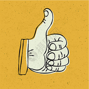 黄色纹理背景上的缩略图向上符号 Vect拇指祝贺社交社会评分商业博客涂鸦艺术投票背景图片