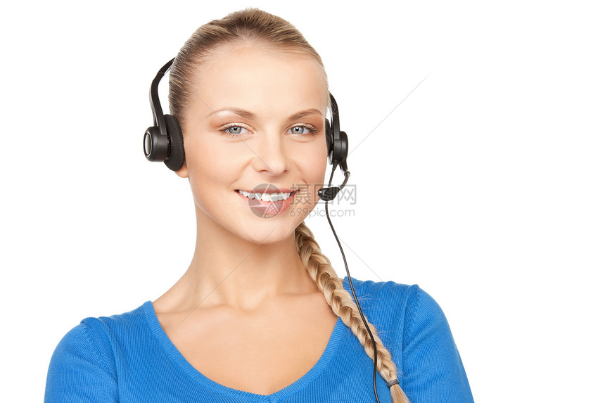 帮助热线商业代理人耳机工人接待员快乐顾问服务女性手机图片