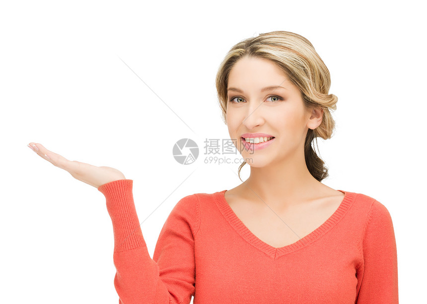 椰枣上的东西手势快乐成人商务白色人士女性女孩微笑广告图片