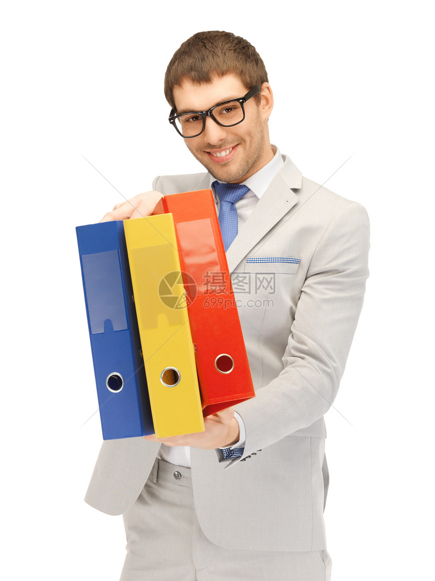 有文件夹的 man职员微笑生意人皮士男人男性办公室老师员工伙伴图片