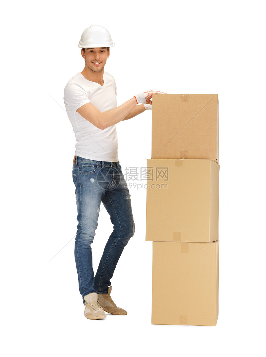长着大盒子的帅哥命令伙计商业运输销售量小伙子纸盒船运学生纸板图片