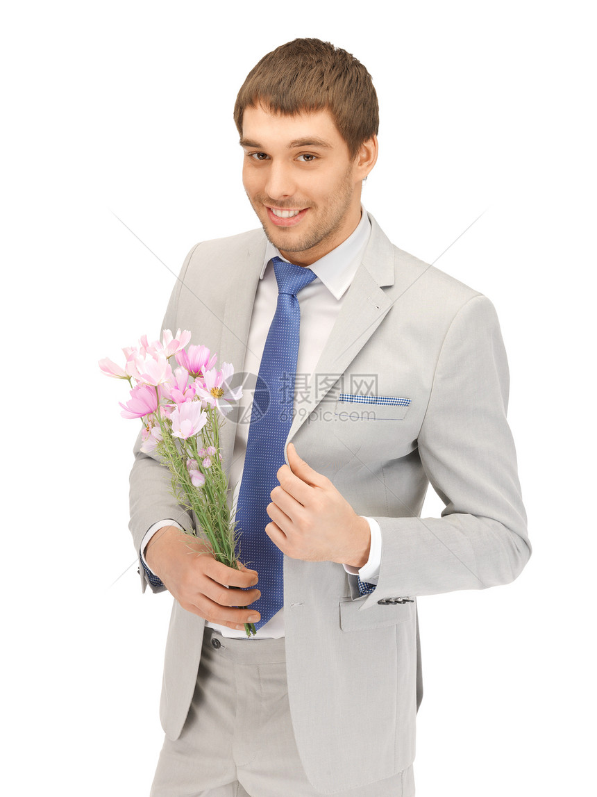 手拿着鲜花的帅帅帅男人男朋友成人人士商务庆典惊喜主义男性快乐丈夫图片