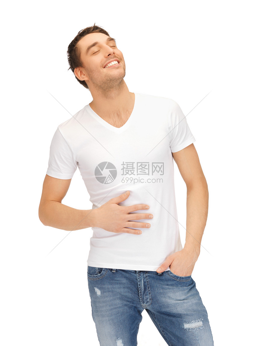 穿白衬衣的男子腹部快乐男性微笑绅士小伙子白色学生衬衫伙计图片
