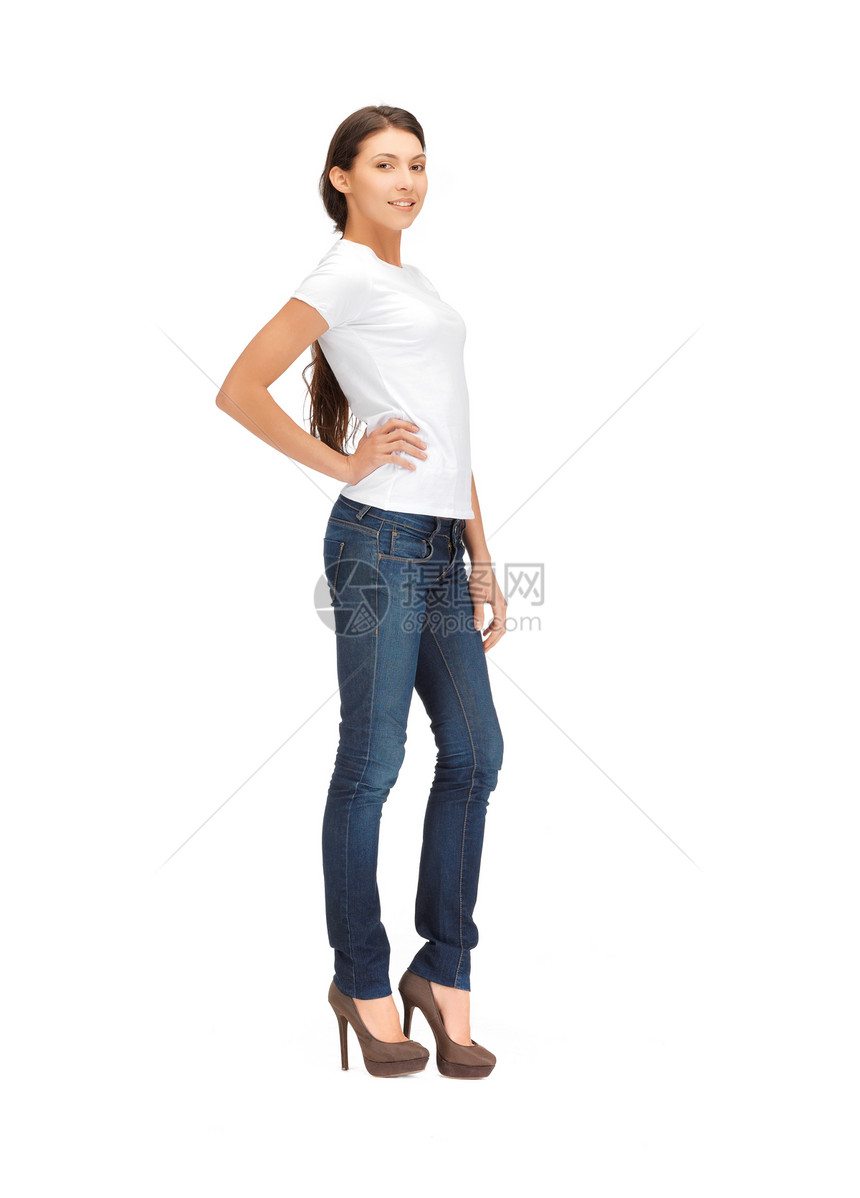 穿着白白白色衬衫的笑着女人女士青少年学生女性微笑快乐青年空白图片