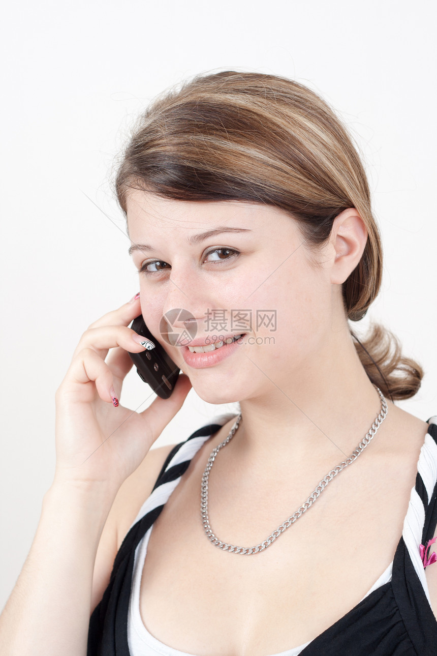 手机电话快乐微笑求助金发热线黑发喜悦顾问顾客模仿图片