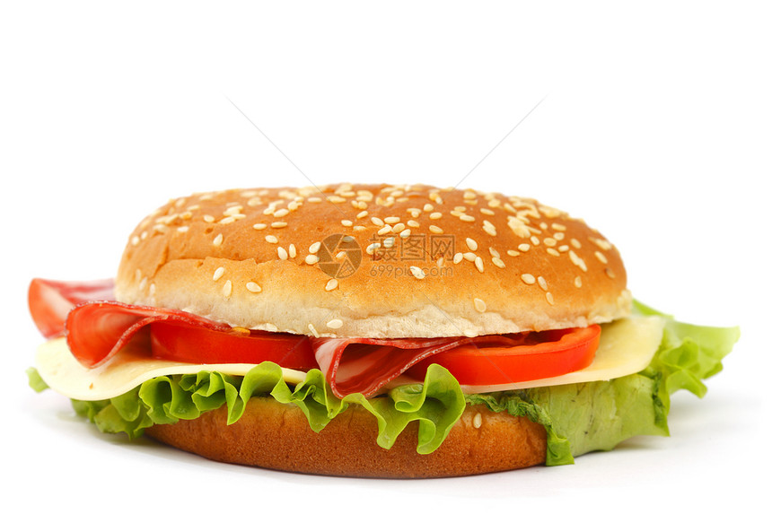 白上孤立的芝士汉堡面包饮食芝麻美食种子晚餐食物包子午餐小吃图片
