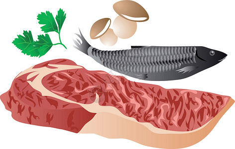 肉和鱼肉肉 鱼和蘑菇插画