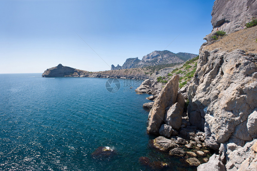 Sudak海滩 黑海 乌克兰 黑海房子旅行海岸支撑旅游山脉天空全景岩石海洋图片