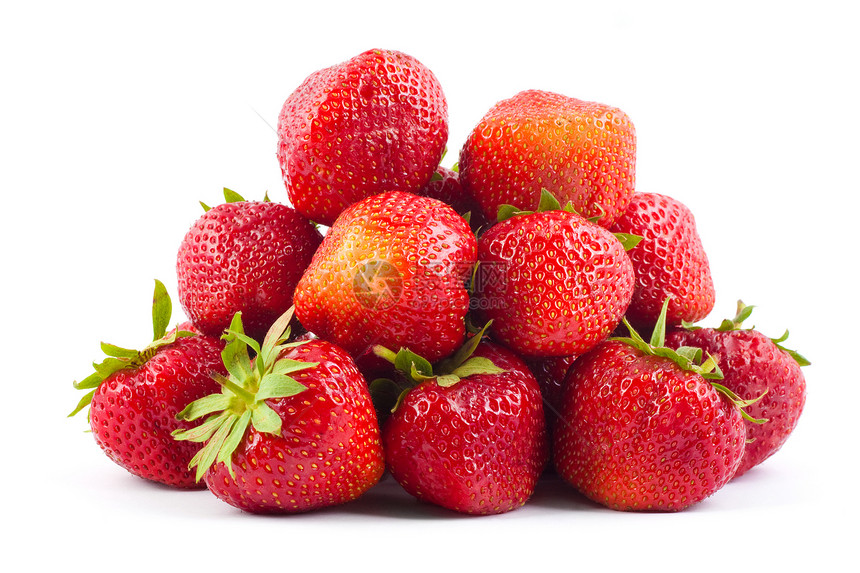 新鲜草莓水果点燃活力美食宏观团体食物浆果种子叶子图片