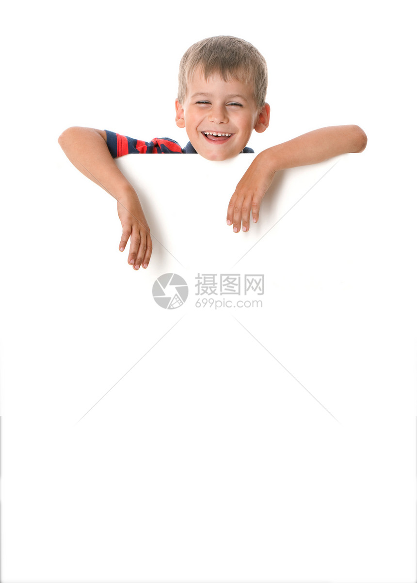 男孩拿着横幅幸福海报广告牌空白标语框架边缘水平孩子手臂图片