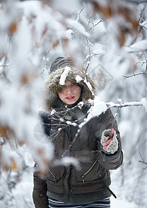 雪仙子冬季仙子漫游女性分支机构故事警笛树木童话若虫外套森林背景