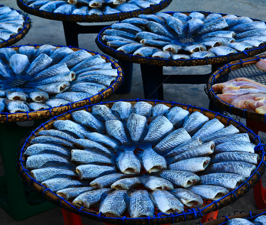 干鱼生活烹饪加工海鲜动物篮子食物波浪太阳钓鱼图片