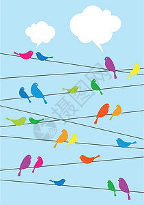 电线上的鸟鸟儿坐在天线上 矢量背景设计图片