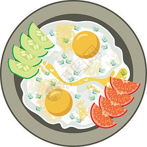 西红柿炒带蔬菜的炒鸡蛋营养烹饪眼睛餐具小吃产品食物美食厨具咖啡店插画