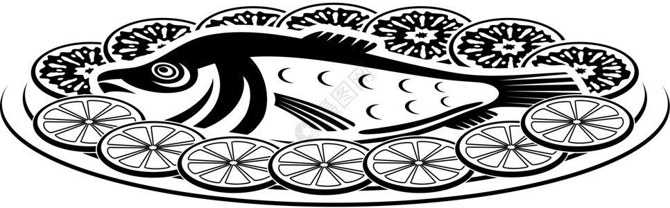 黑边鹰鱼鱼盘图标插画