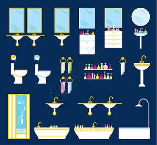 淋浴房卫生间设备套件浴缸奶油绘画起重机浴室卫浴洗手盆卫生插图塑料插画
