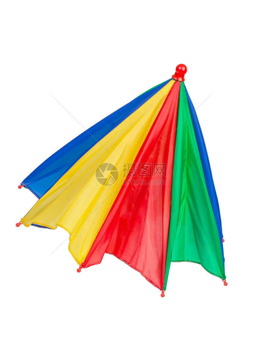 白色隔离的彩色雨伞红色天气黄色彩虹蓝色尼龙阳伞绿色庇护所图片