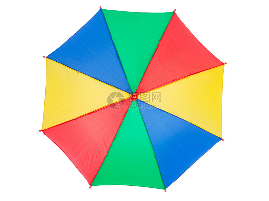 彩色雨伞 孤立在白色的顶视图上图片