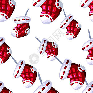 白色丝袜- 红色白色圣诞丝袜挂在白色背景上插画