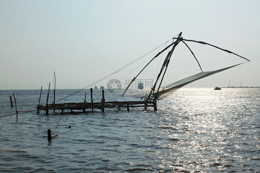 日落时中国鱼网 印度喀拉拉邦科奇钓鱼日落死水高知渔网科钦图片