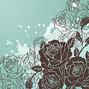 玫瑰绘画花卉背景插图打印装饰印迹草图涂鸦卡通片风格花园叶子背景