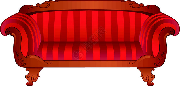 红色条纹枕头白色上孤立的红色沙发插画