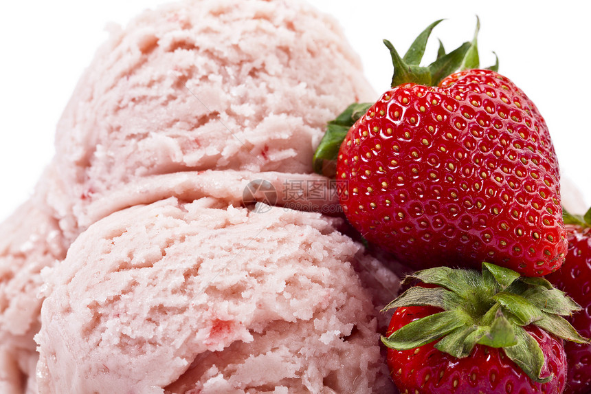 特写草莓冰淇淋和草莓图片