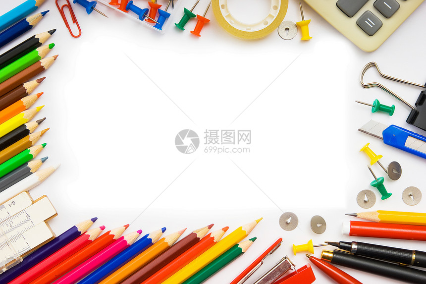 附有办公室和文具的每月日历笔记纸绘画纽扣笔记邮政铅笔框架技术橡皮计算图片