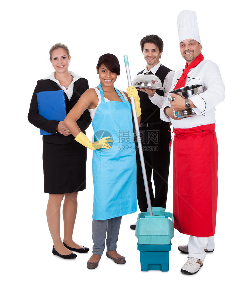 各种笑笑工人群体家务帽子服务员商业服务团队多样性烹饪女性女佣图片