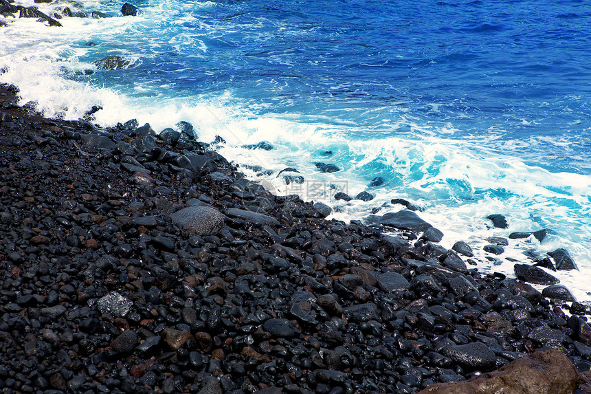 阿拉帕尔马的大西洋火山黑色海岸蓝色异国支撑地标海洋火山泡沫海景情调石头图片