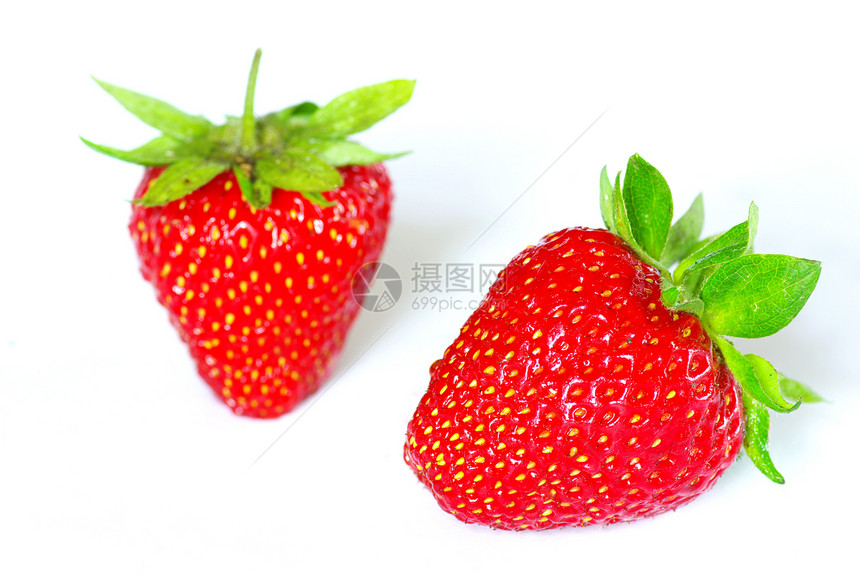 草莓水平水果红色叶子食物宏观白色蔬菜绿色果实图片