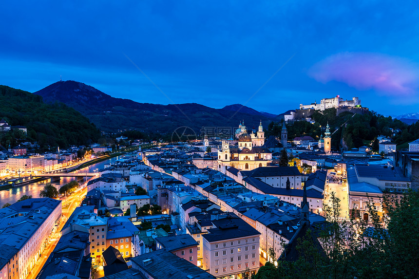 奥地利萨尔茨堡建筑照明夜生活景观历史性传统情绪城堡时光天际图片