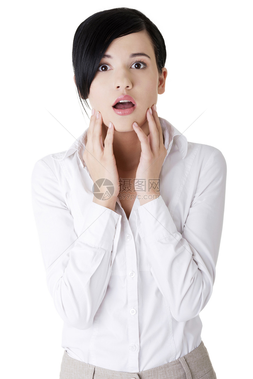 震惊的女商务人士人士压力生意人女性黑发眼睛情感商务办公室头发图片