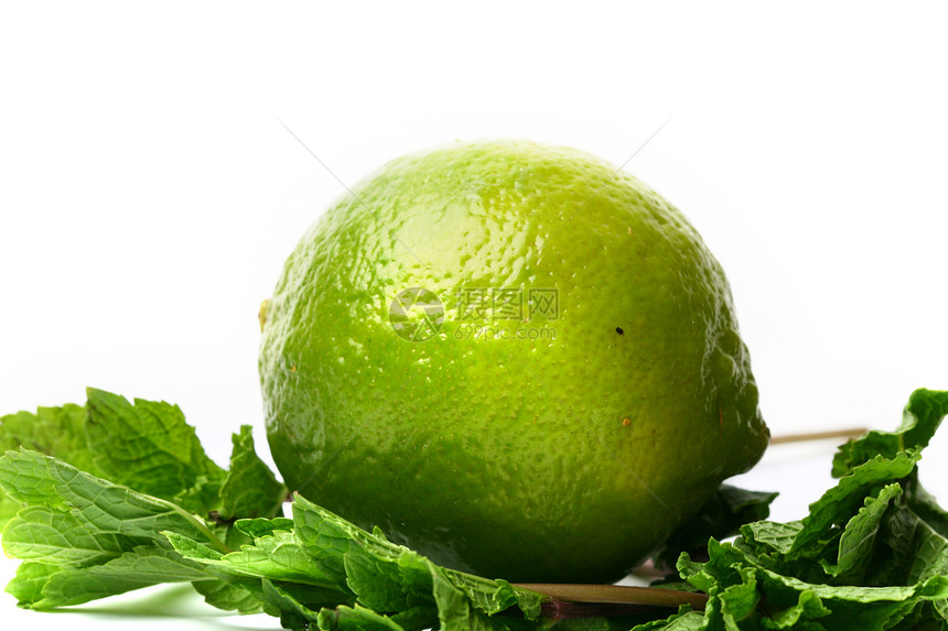 石灰和薄荷味道蔬菜白色装饰品绿色柠檬叶子食物水果图片