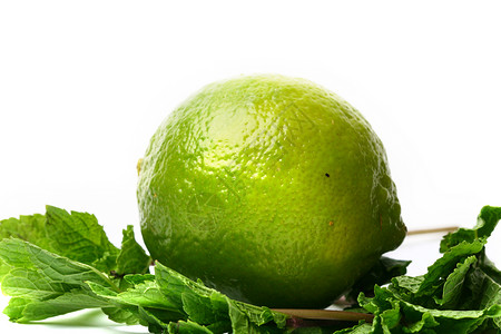 石灰和薄荷味道蔬菜白色装饰品绿色柠檬叶子食物水果背景图片