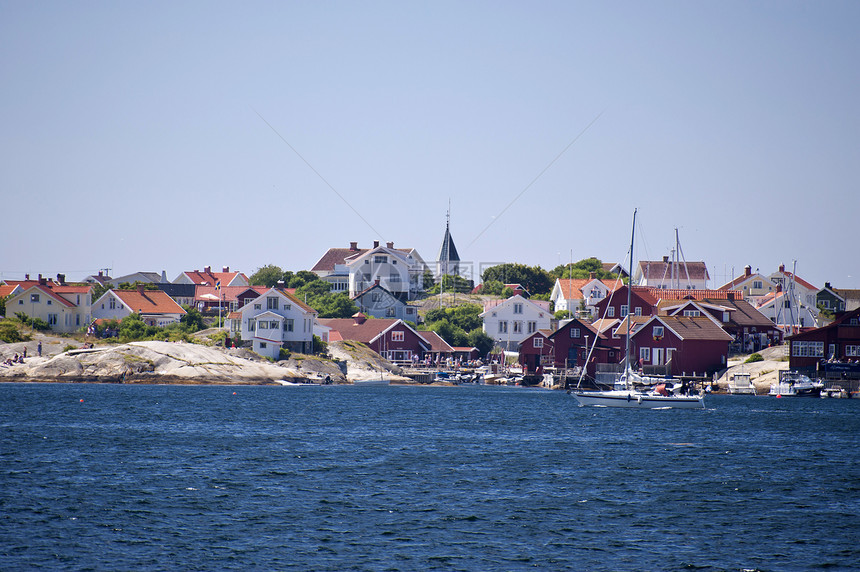 瑞典 Kaeringoen渔村刀具建筑桅杆渔船帆船岛屿港口船屋码头图片